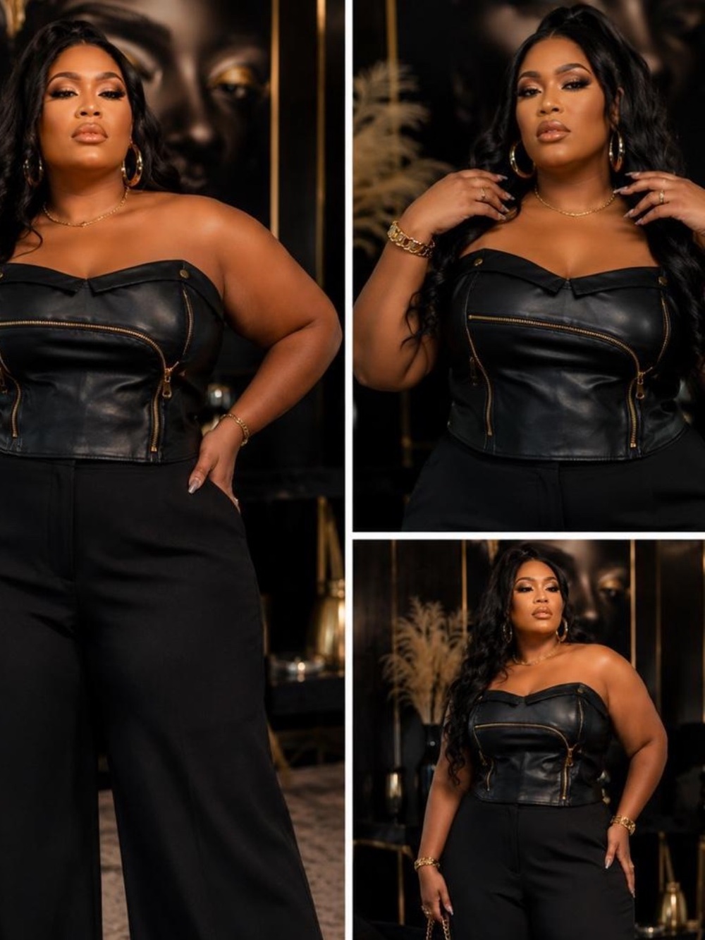 Ashley Stewart Curvy Girl Faux Leather Bustier CropTop Black Gold Hardware 4X - Picture 15 of 15